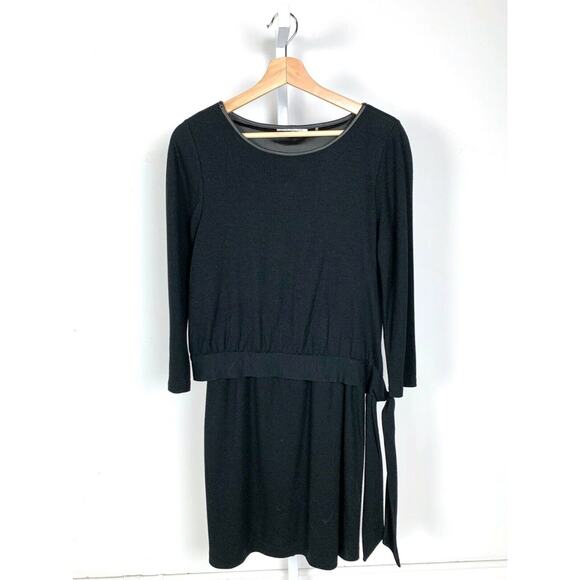 ELIE TAHARI Tie Waist Layered Look Sweater Dress Tiered Viscose Wool Black 8 - Picture 1 of 10